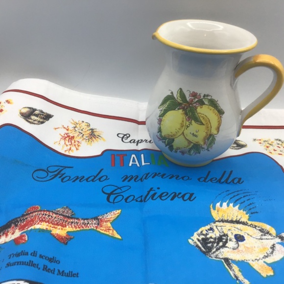 Italy Capri Water/Wine Jug With Lemons Design & Kitchen Towel w local fish - Picture 2 of 11